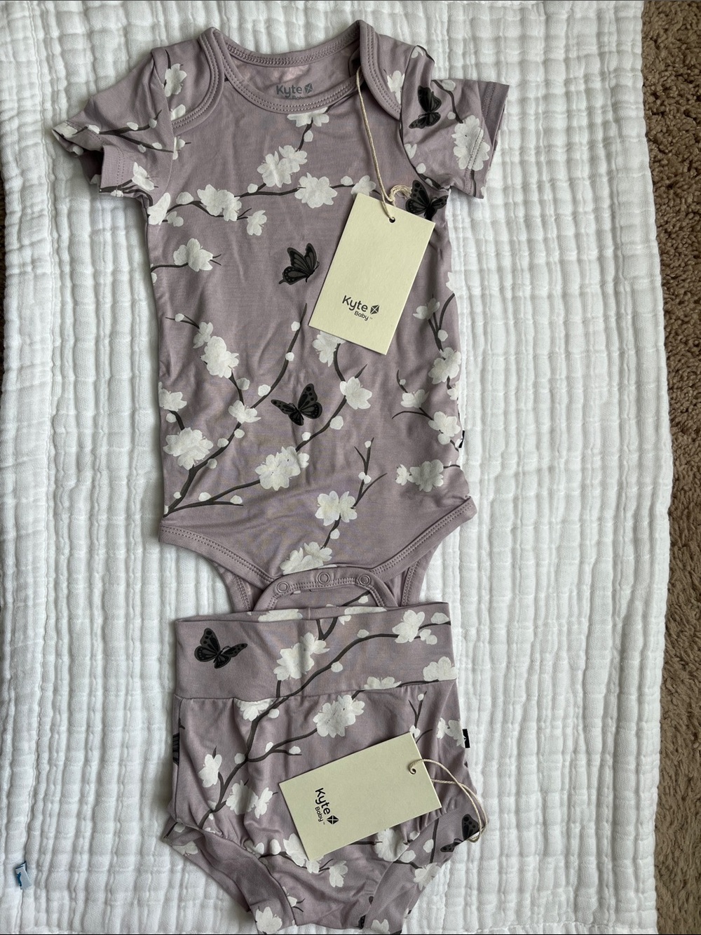 Kyte Baby Girls' Mauve Cherry Blossom Floral Short-Sleeve Pajama Set